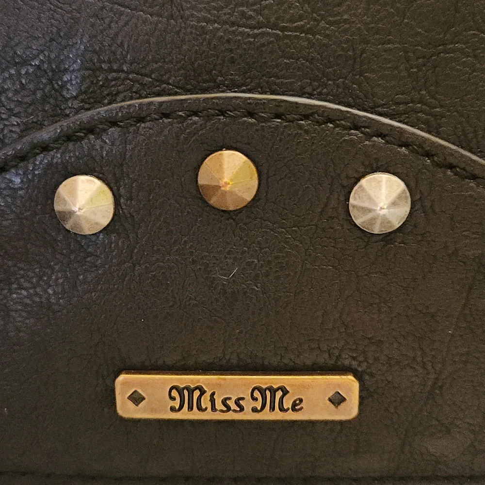 Miss Me black shoulder bag with gold & silver rivots - Picture 2 of 16